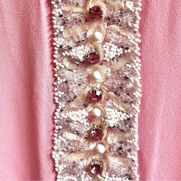Vintage 60s/70s Pink Mod Beaded Rhinestone Evening Gown Glam Statement Dress XL - Picture 11 of 12